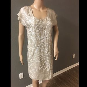Club Monaco - Tan Silk Dress with White Sequences